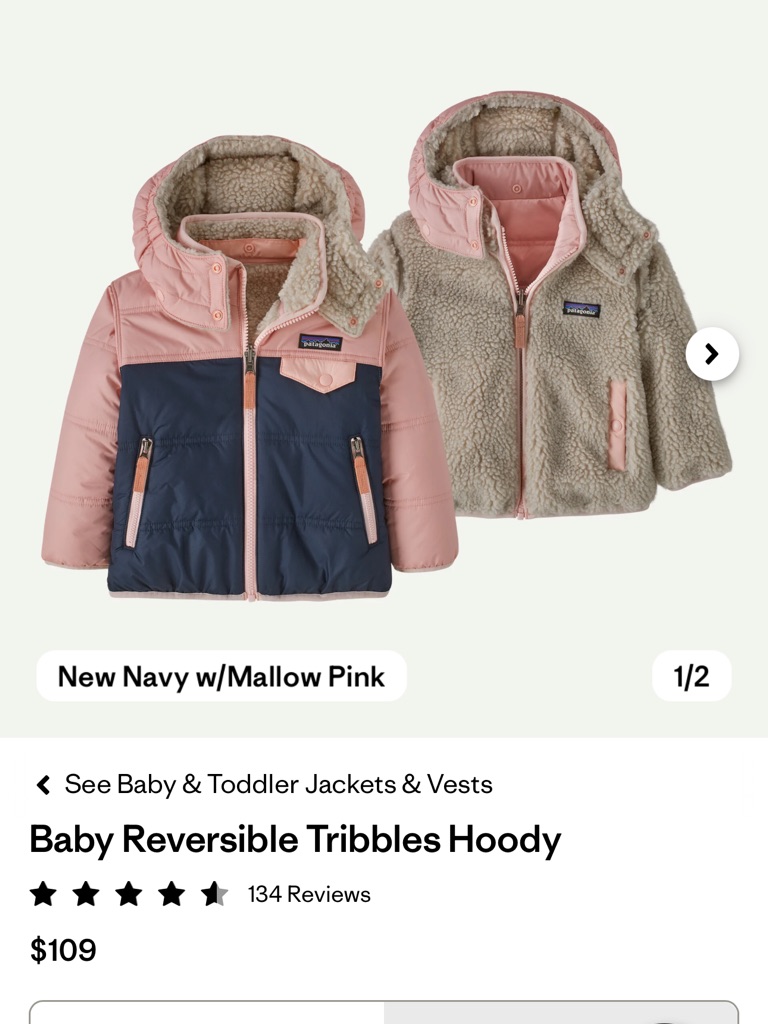 Patagonia Baby Reversible Hoody Navy & Mallow Pink